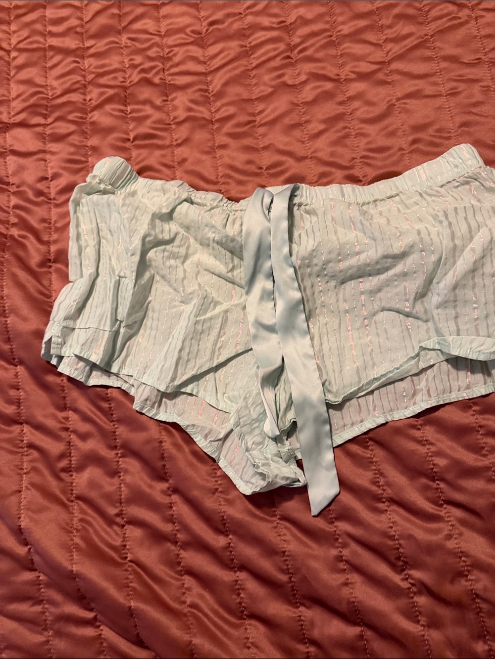 Victoria's Secret Pale Blue Satin-Trim Sleep Shorts